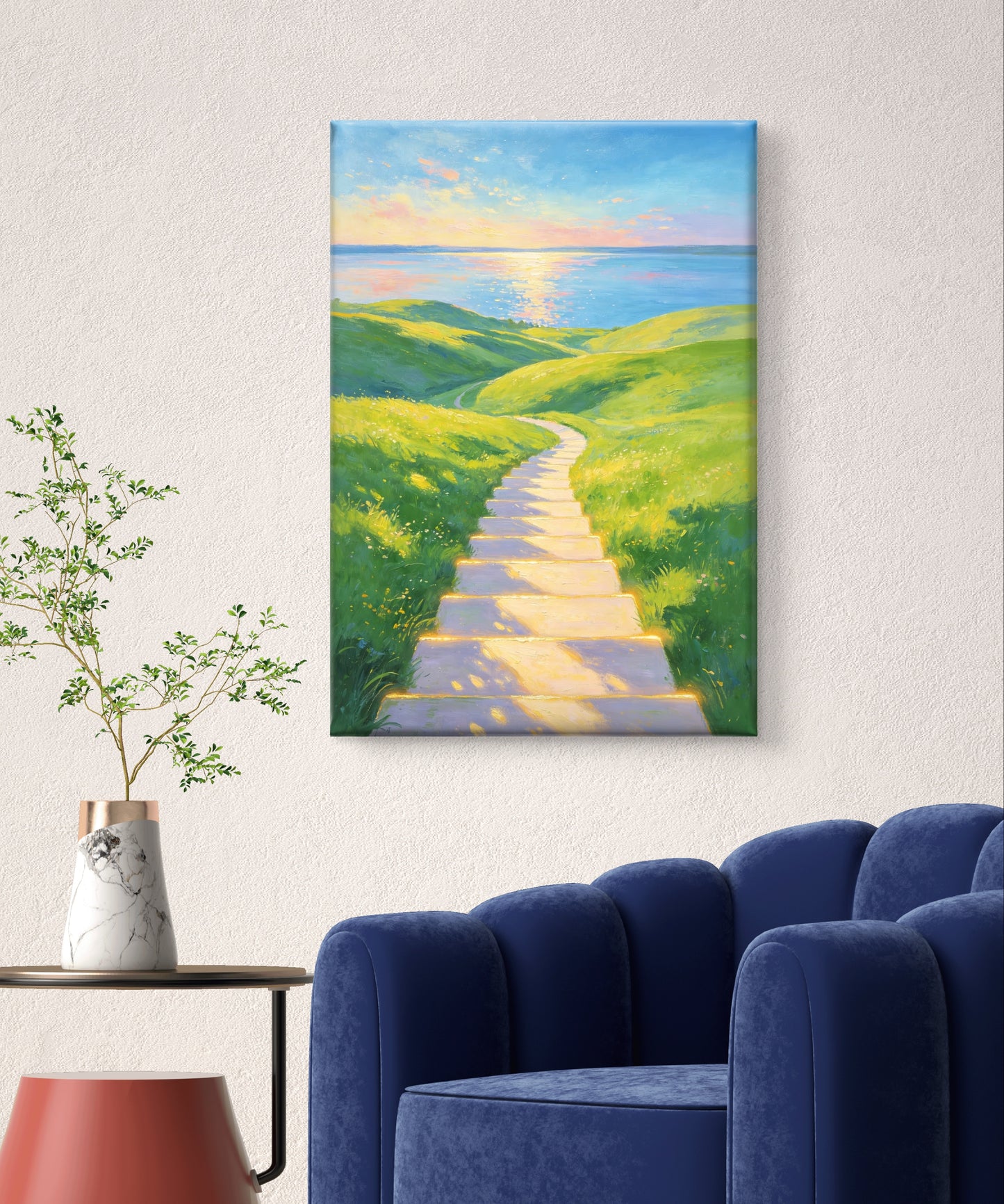 Sonnenaufgang Treppe am Seeufer - Malen nach Zahlen