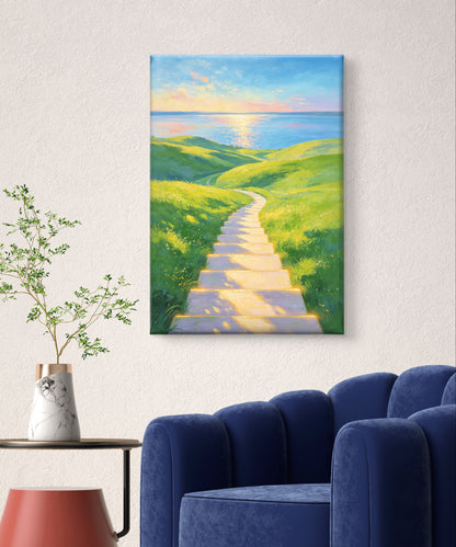 Sonnenaufgang Treppe am Seeufer - Malen nach Zahlen