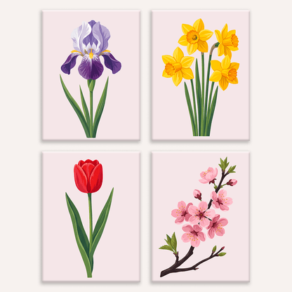 Frühlingsblüten – 4er Mini-Set | Malen nach Zahlen