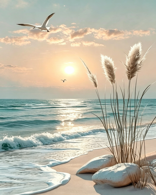 Strand und Sonnenuntergang - Malen nach Zahlen