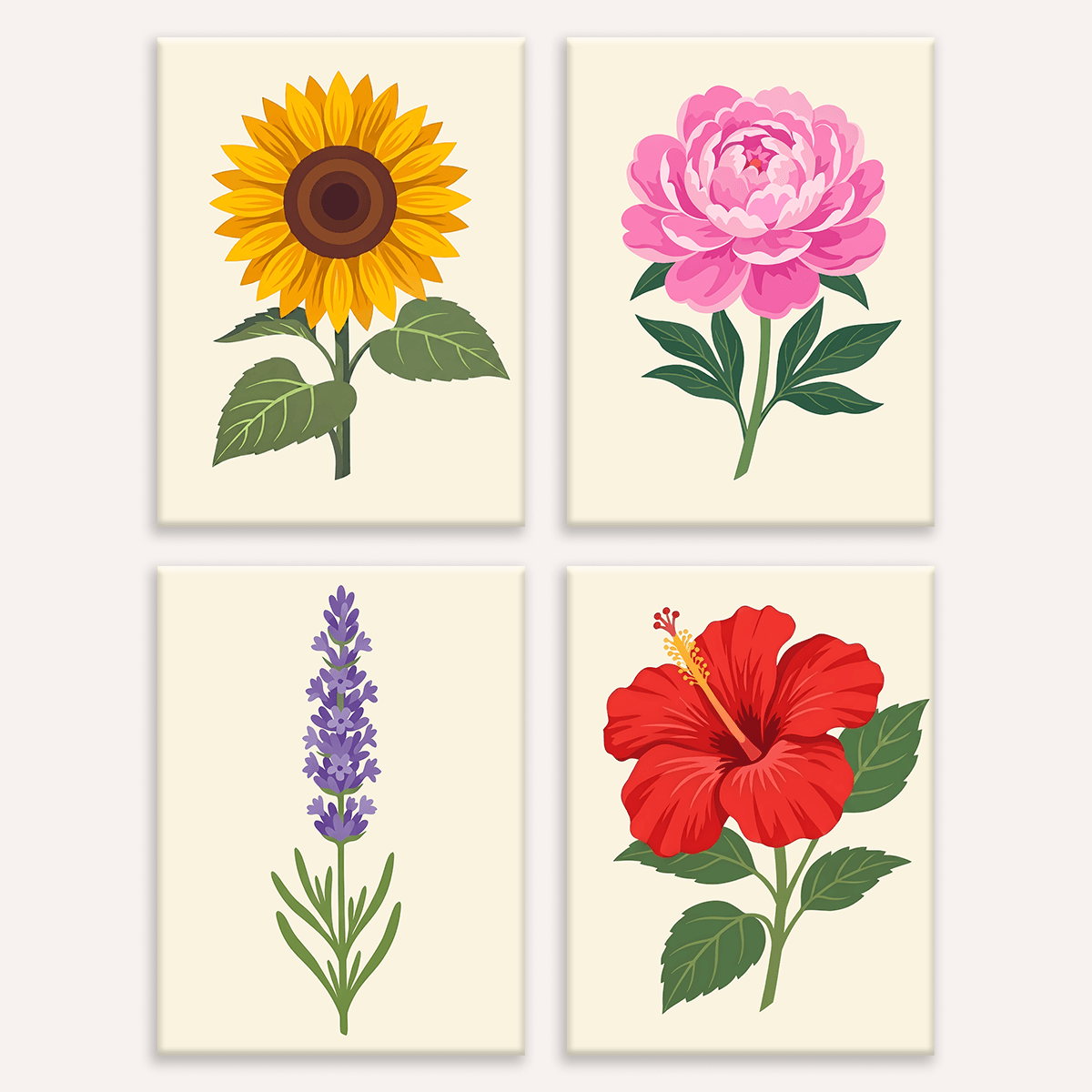 Sommerblüten – 4er Mini-Set | Malen nach Zahlen