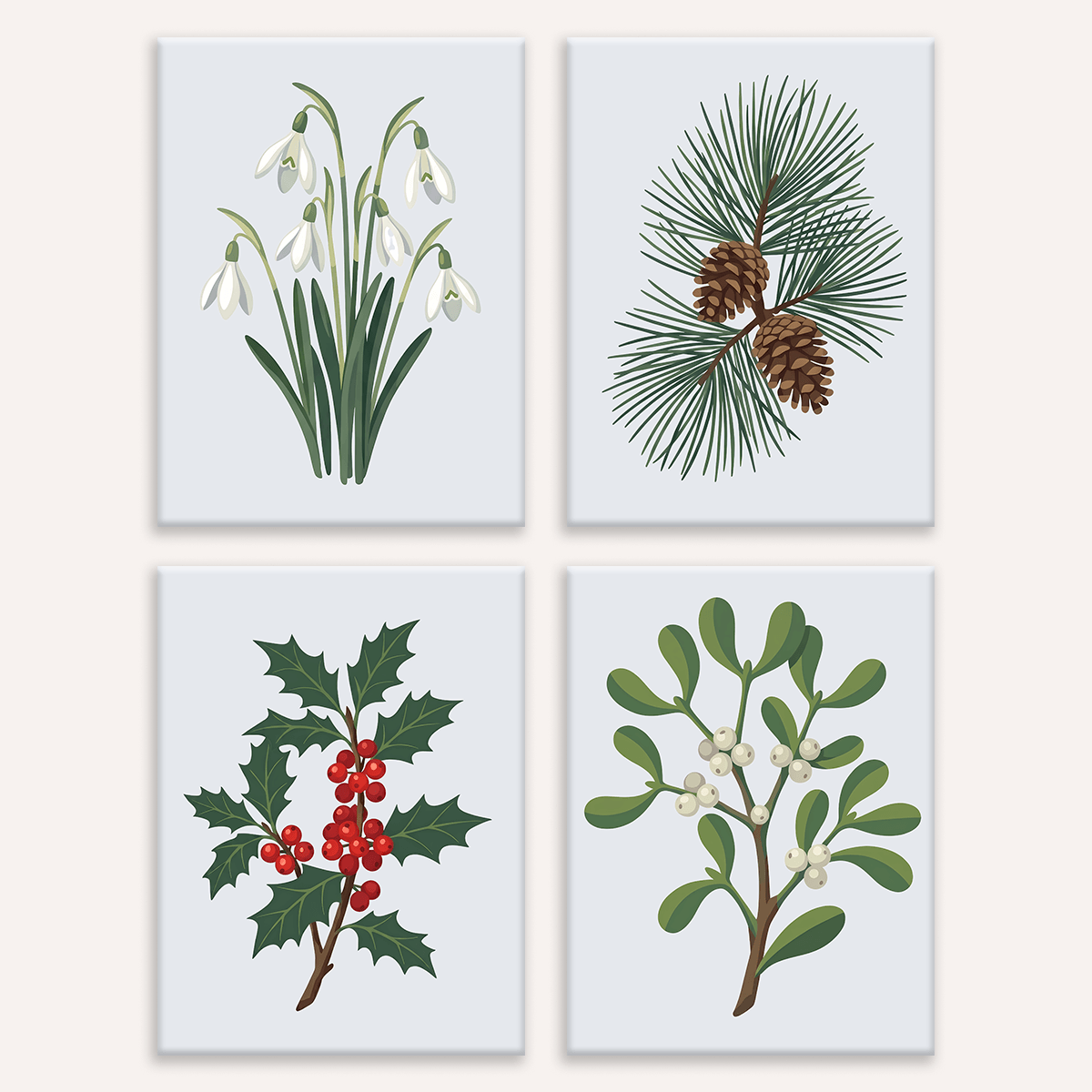 Wintergrün – 4er Mini-Set | Malen nach Zahlen