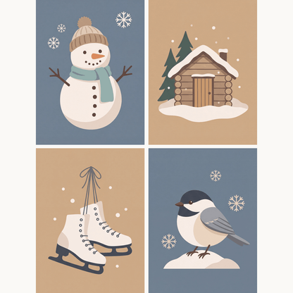 Gemütlicher Winter – 4er Mini-Set | Malen nach Zahlen