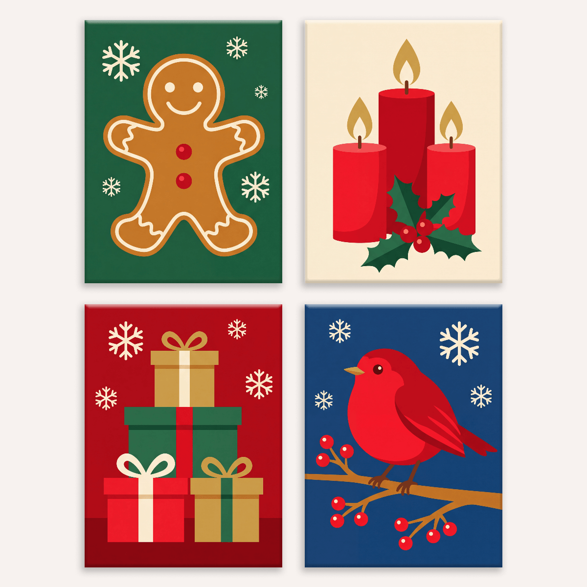 Weihnachtsklassiker – 4er Mini-Set | Malen nach Zahlen