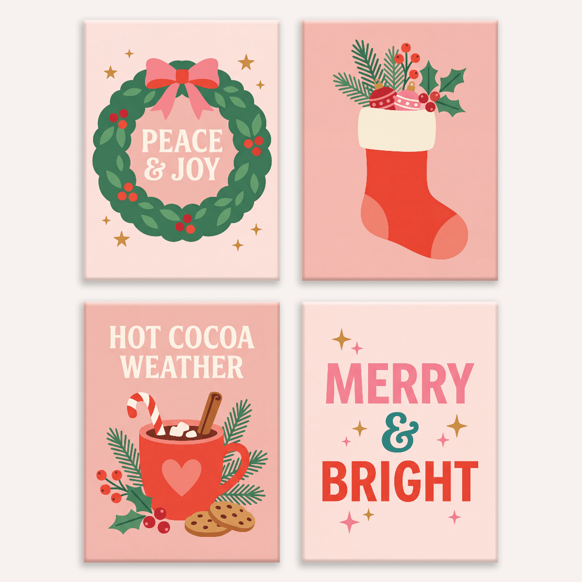 Weihnachtsfreude – 4er Mini-Set | Malen nach Zahlen