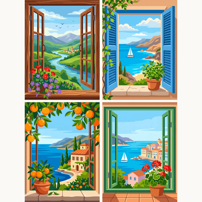 Fensterblicke Teil 1 – 4er Mini-Set | Malen nach Zahlen
