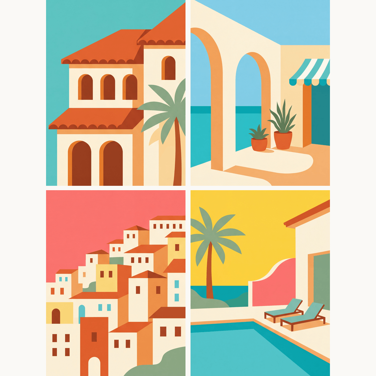 Riviera-Tage – 4er Mini-Set | Malen nach Zahlen