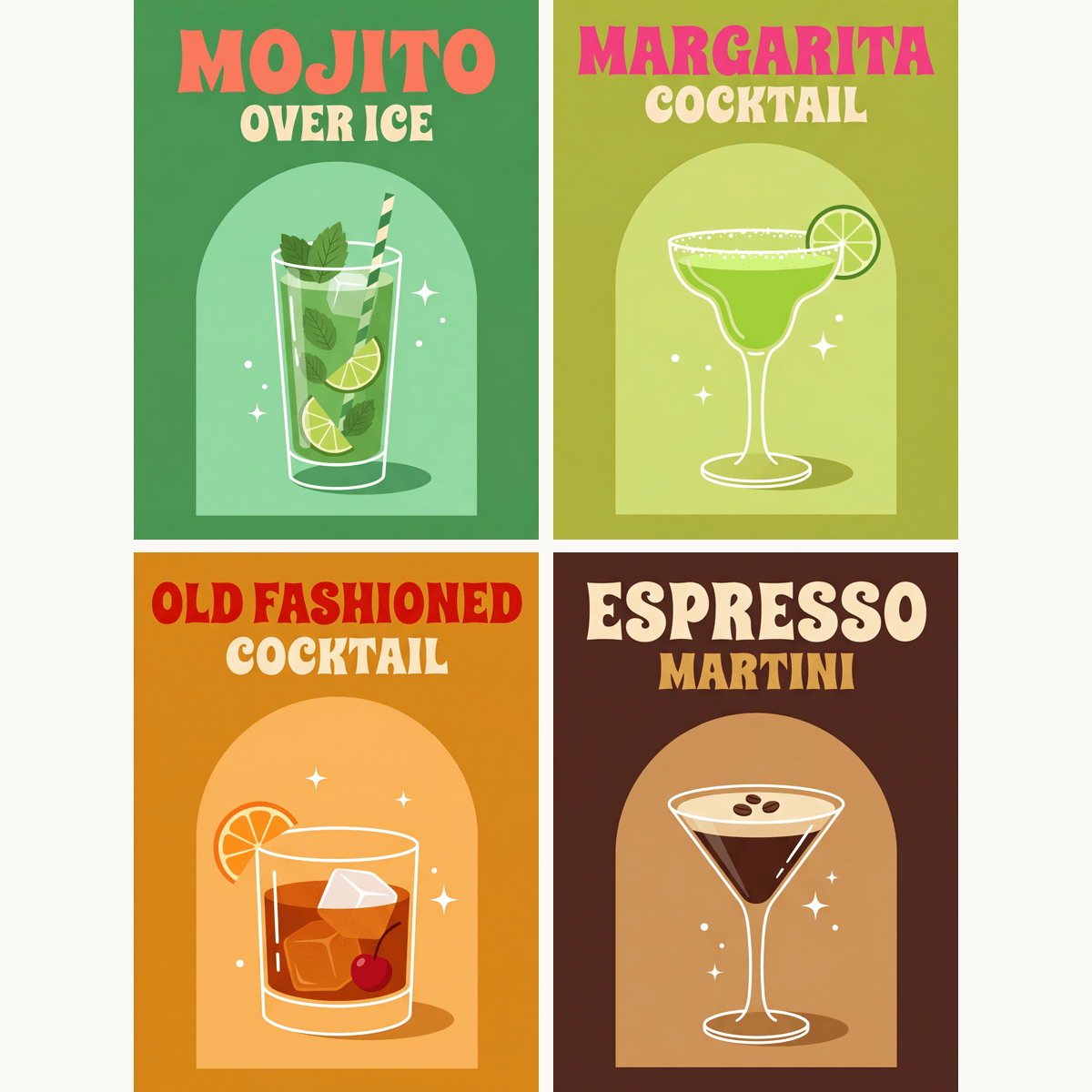 Cocktail-Club – 4er Mini-Set | Malen nach Zahlen