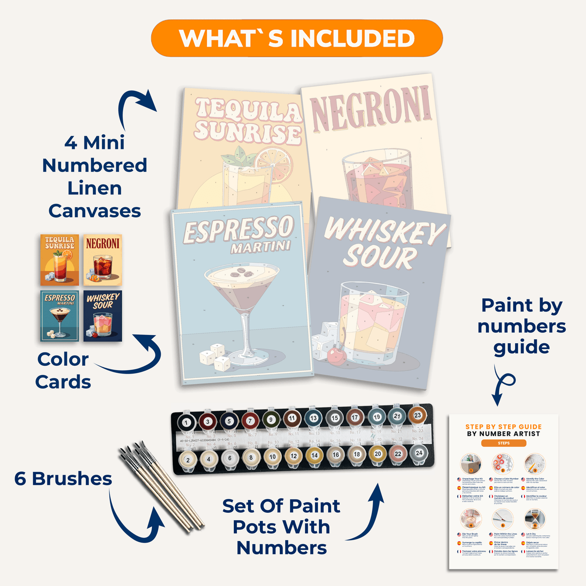 Vintage-Cocktails – 4er Mini-Set | Malen nach Zahlen