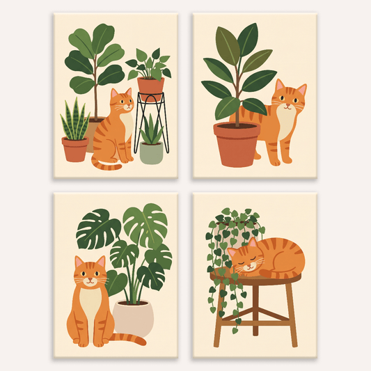 Katze im Grünen – 4er Mini-Set | Malen nach Zahlen