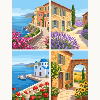 Mittelmeerküste – 4er Mini-Set | Malen nach Zahlen
