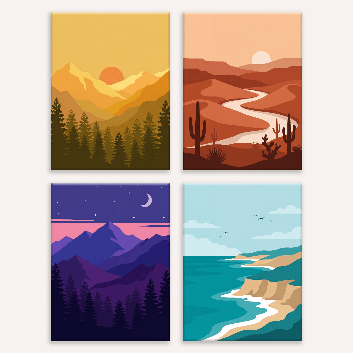 Wilde Landschaften – 4er Mini-Set | Malen nach Zahlen