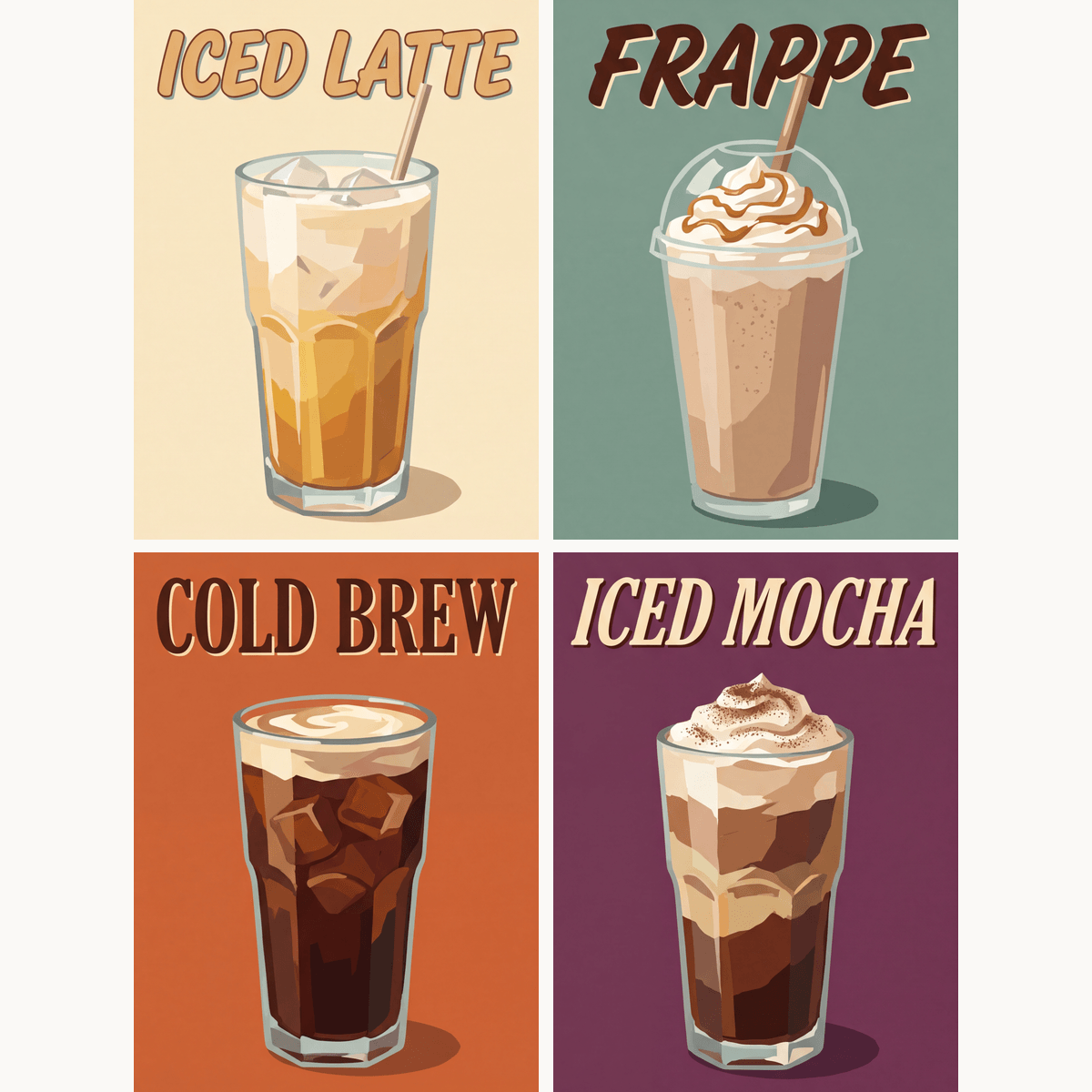 Eiskaffee-Auszeit – 4er Mini-Set | Malen nach Zahlen