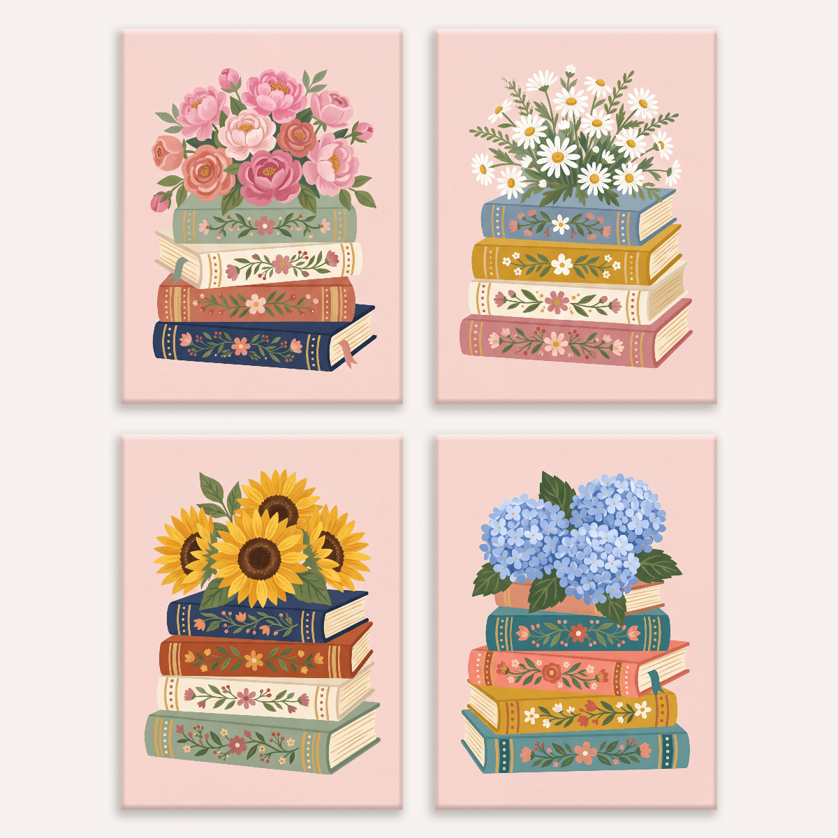 Bücherregal-Bouquet – 4er Mini-Set | Malen nach Zahlen