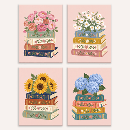 Bücherregal-Bouquet – 4er Mini-Set | Malen nach Zahlen