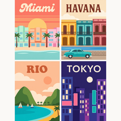 Paradies-Reise – 4er Mini-Set | Malen nach Zahlen