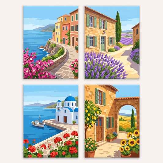 Mittelmeerküste – 4er Mini-Set | Malen nach Zahlen