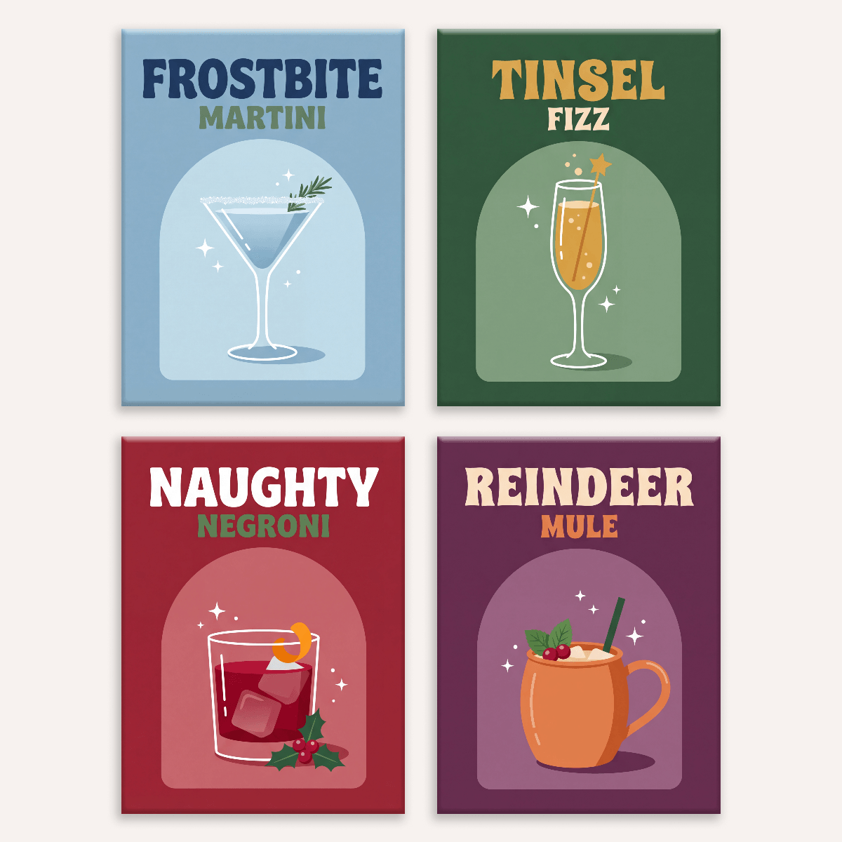 Festliche Weihnachtsdrinks – 4er Mini-Set | Malen nach Zahlen