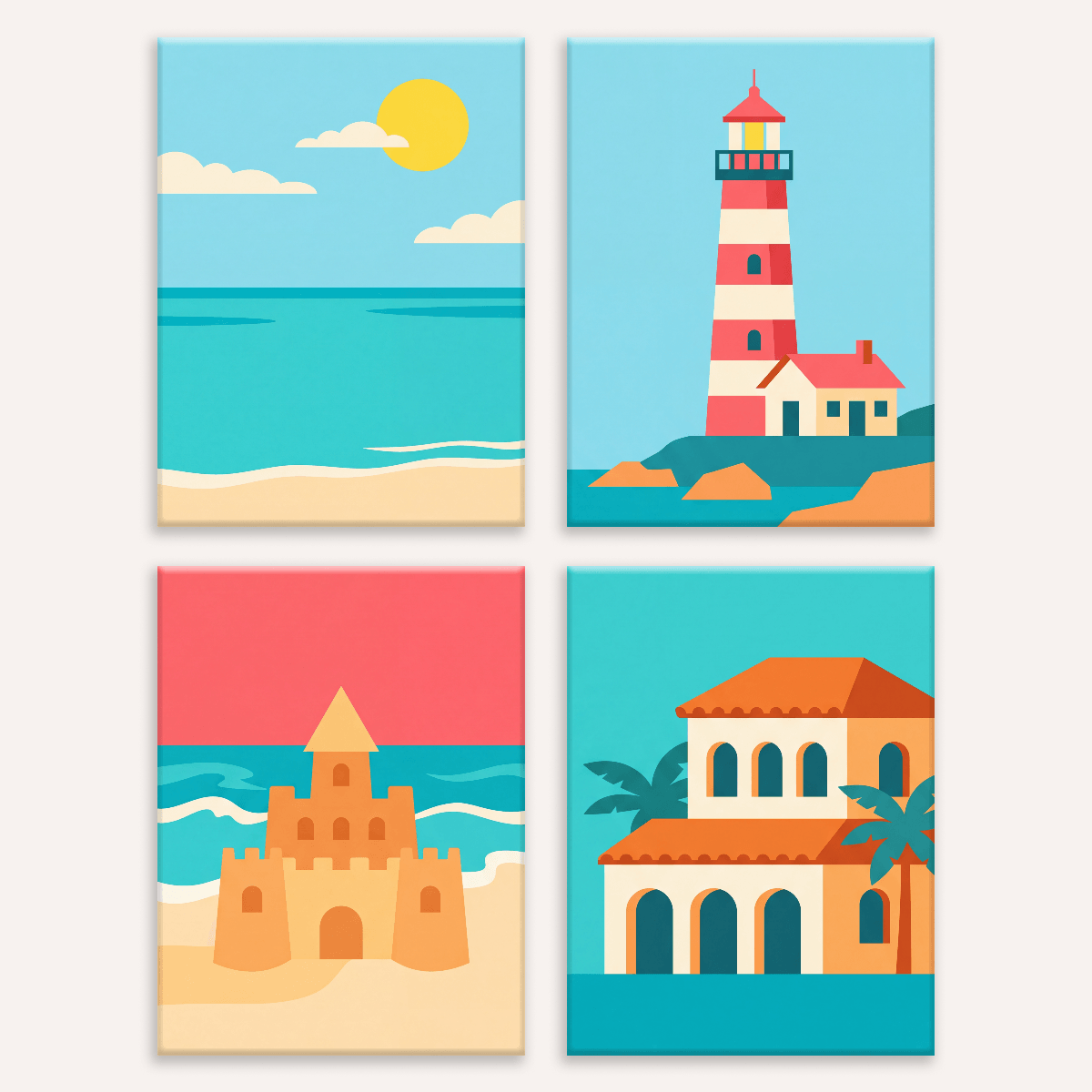 Leuchtturm-Küste – 4er Mini-Set | Malen nach Zahlen