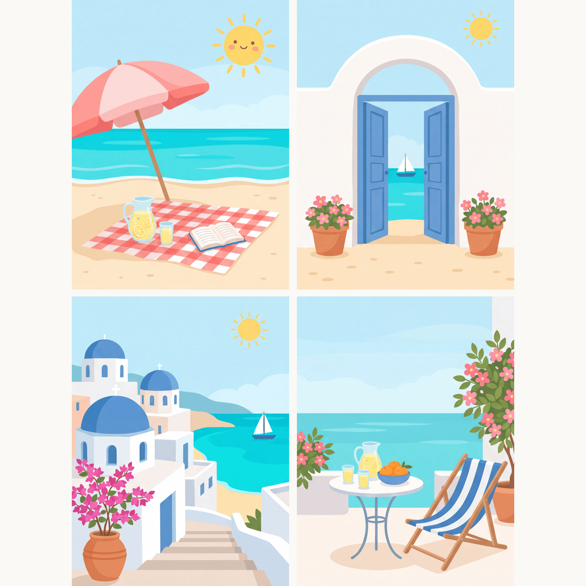 Inselträume – 4er Mini-Set | Malen nach Zahlen