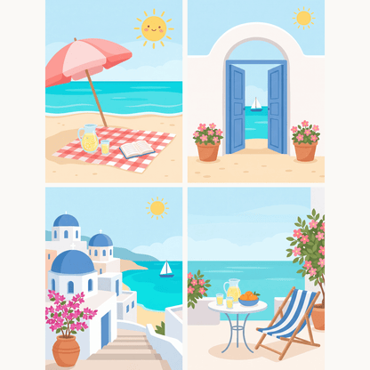 Inselträume – 4er Mini-Set | Malen nach Zahlen