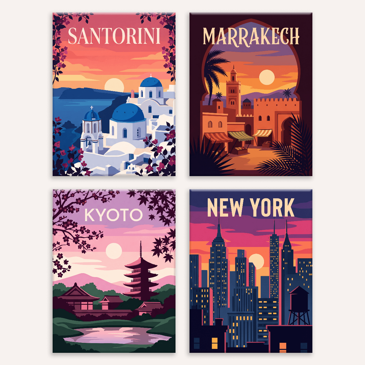 Sonnenuntergänge der Welt – 4er Mini-Set | Malen nach Zahlen