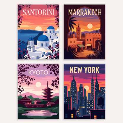 Sonnenuntergänge der Welt – 4er Mini-Set | Malen nach Zahlen