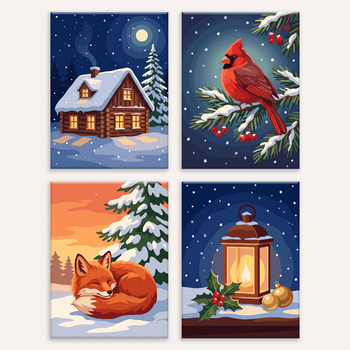 Winternächte – 4er Mini-Set | Malen nach Zahlen