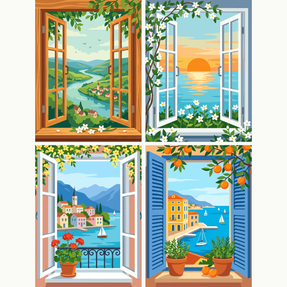Fensterblicke Teil 2 – 4er Mini-Set | Malen nach Zahlen