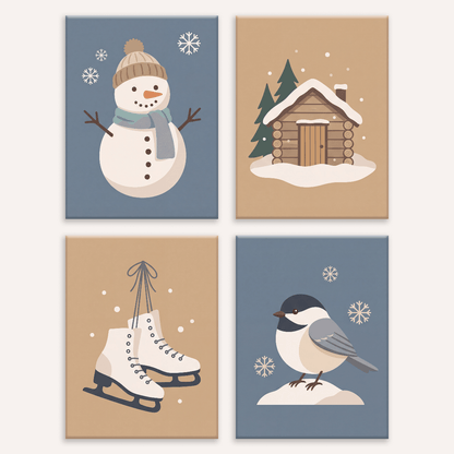 Gemütlicher Winter – 4er Mini-Set | Malen nach Zahlen