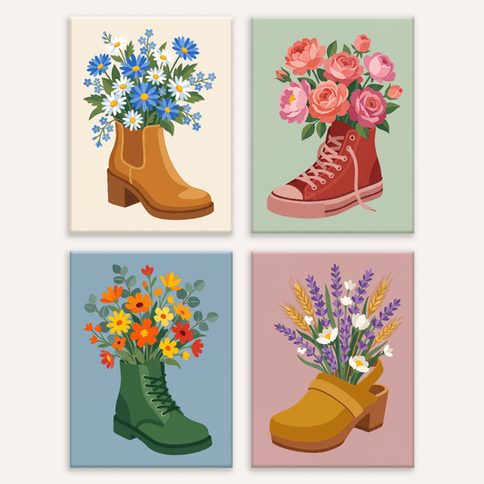 Wildblumen-Wanderung – 4er Mini-Set | Malen nach Zahlen