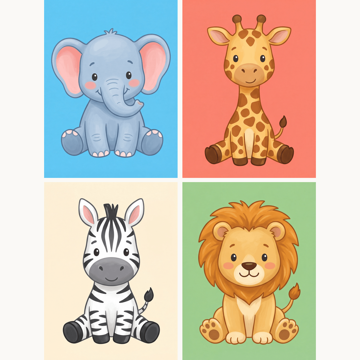 Safari-Tierkinder – 4er Mini-Set | Malen nach Zahlen