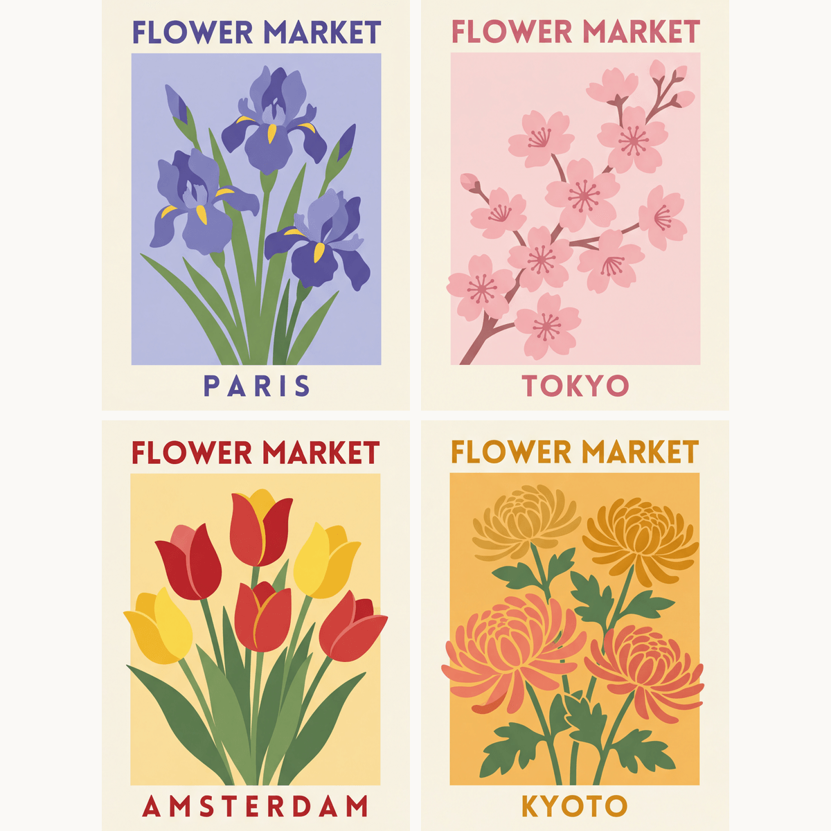 Blumenmarkt – 4er Mini-Set | Malen nach Zahlen