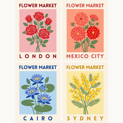 Blumenmarkt-Reise – 4er Mini-Set | Malen nach Zahlen