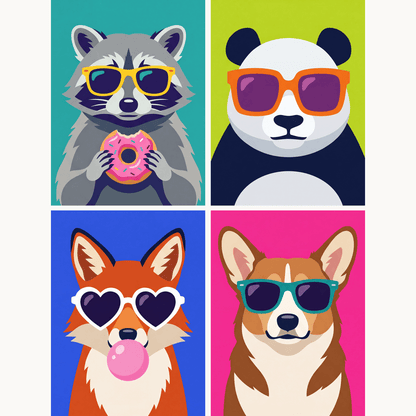 Pop-Art-Tierwelt Teil 2 – 4er Mini-Set | Malen nach Zahlen