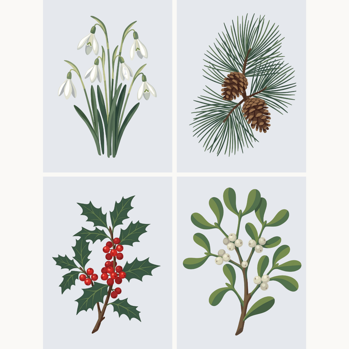 Wintergrün – 4er Mini-Set | Malen nach Zahlen