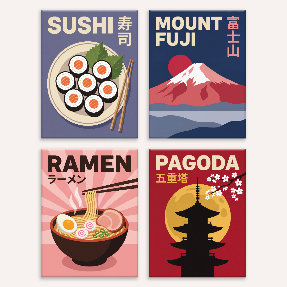 Japan-Impressionen – 4er Mini-Set | Malen nach Zahlen