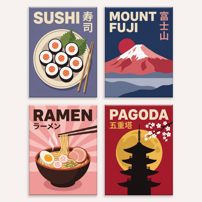 Japan-Impressionen – 4er Mini-Set | Malen nach Zahlen