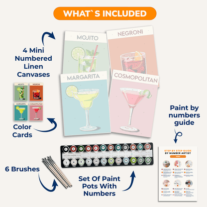 Klassische Cocktails – 4er Mini-Set | Malen nach Zahlen