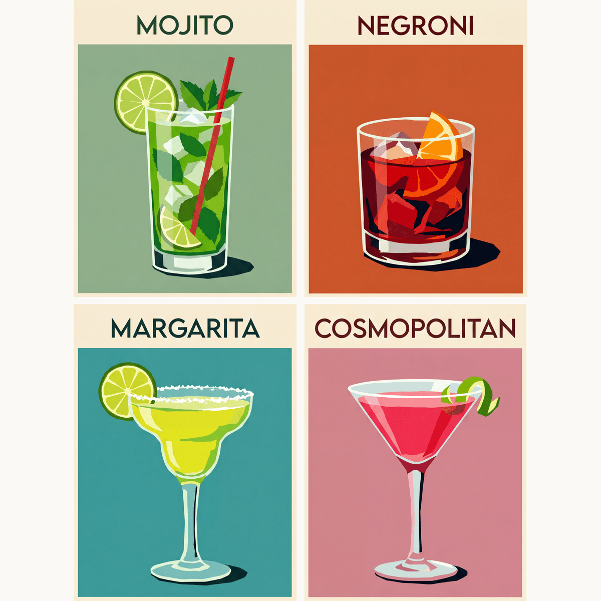 Klassische Cocktails – 4er Mini-Set | Malen nach Zahlen