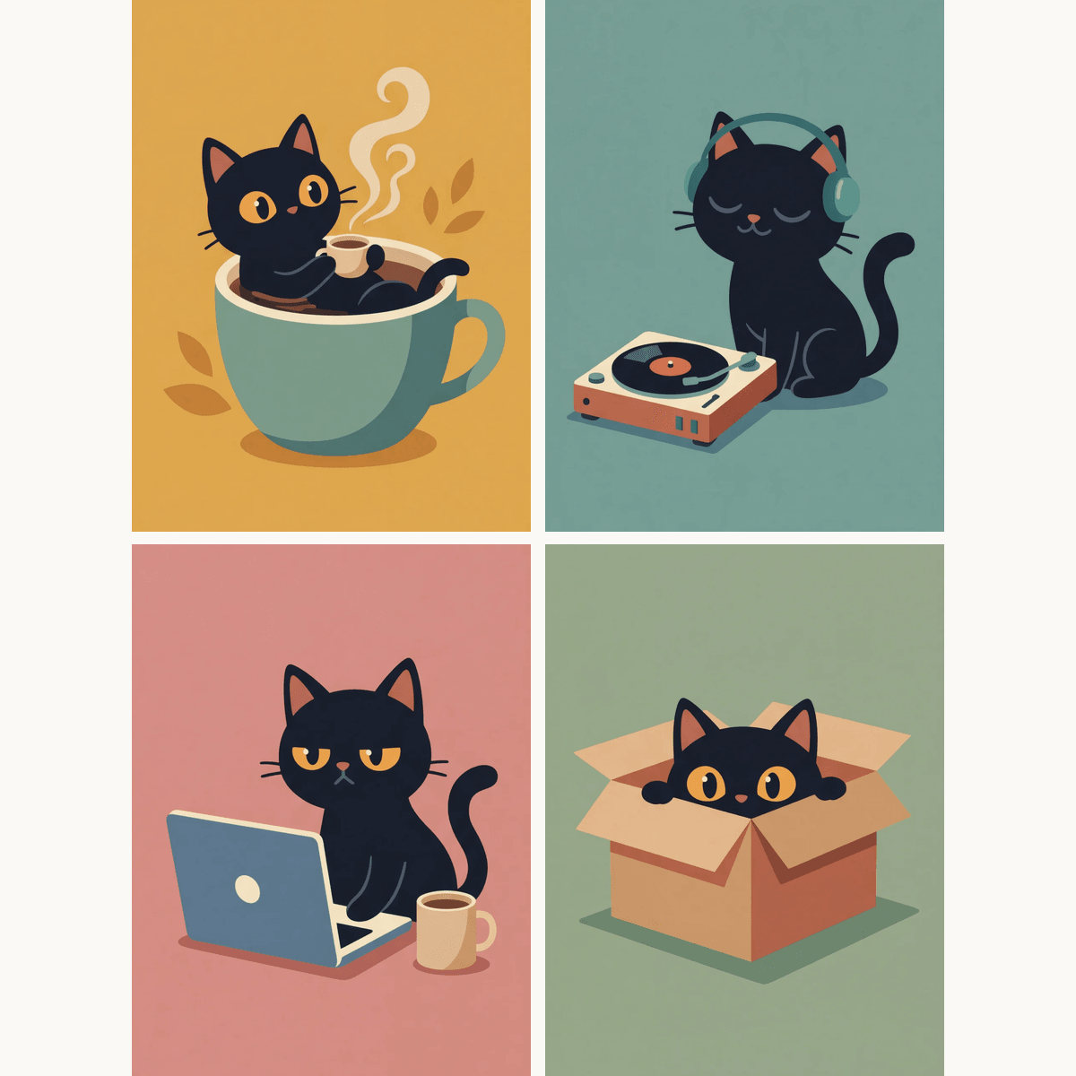 Tagebuch der schwarzen Katze – 4er Mini-Set | Malen nach Zahlen