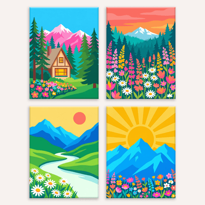 Bergwildblumen – 4er Mini-Set | Malen nach Zahlen