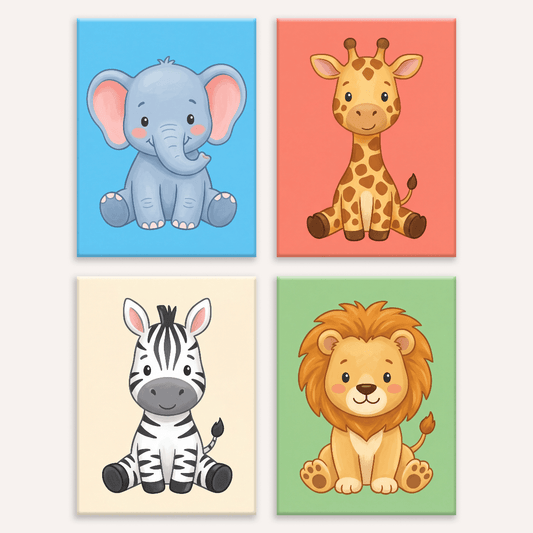 Safari-Tierkinder – 4er Mini-Set | Malen nach Zahlen