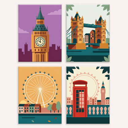 Londoner Wahrzeichen – 4er Mini-Set | Malen nach Zahlen