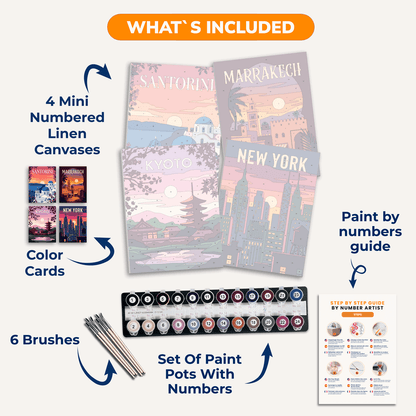 Sonnenuntergänge der Welt – 4er Mini-Set | Malen nach Zahlen