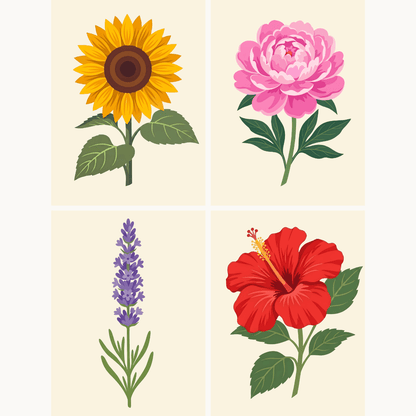 Sommerblüten – 4er Mini-Set | Malen nach Zahlen