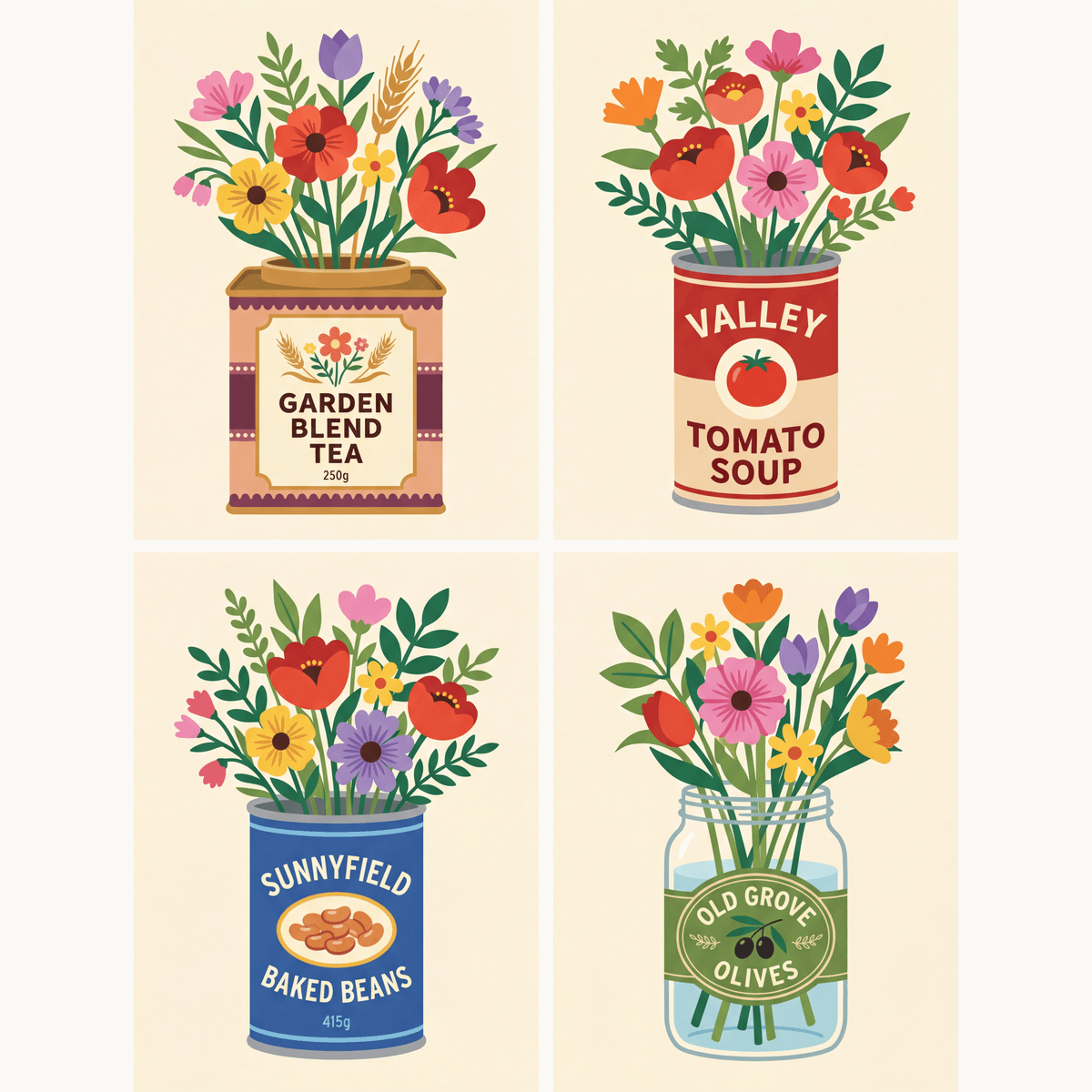 Küchenblüten – 4er Mini-Set | Malen nach Zahlen