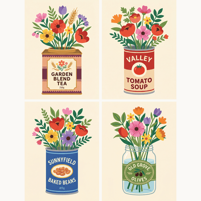 Küchenblüten – 4er Mini-Set | Malen nach Zahlen