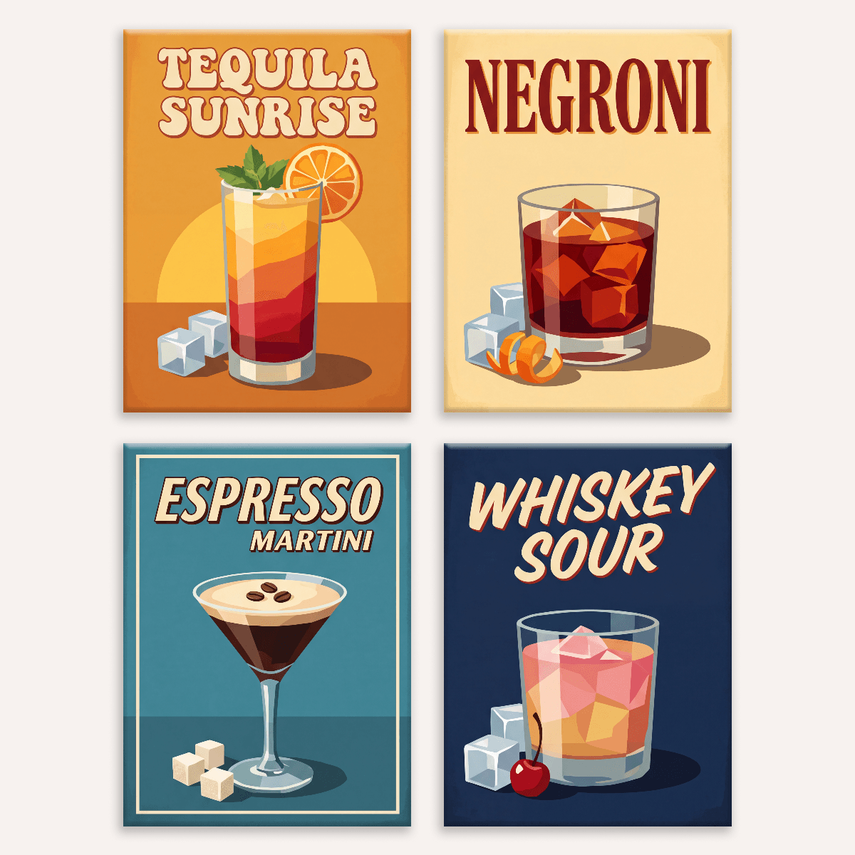 Vintage-Cocktails – 4er Mini-Set | Malen nach Zahlen