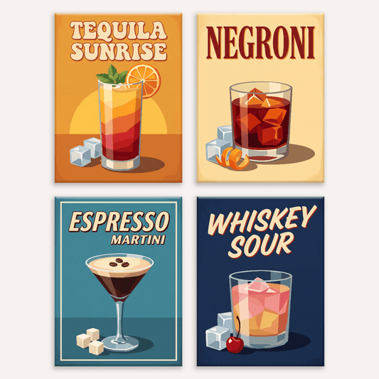 Vintage-Cocktails – 4er Mini-Set | Malen nach Zahlen